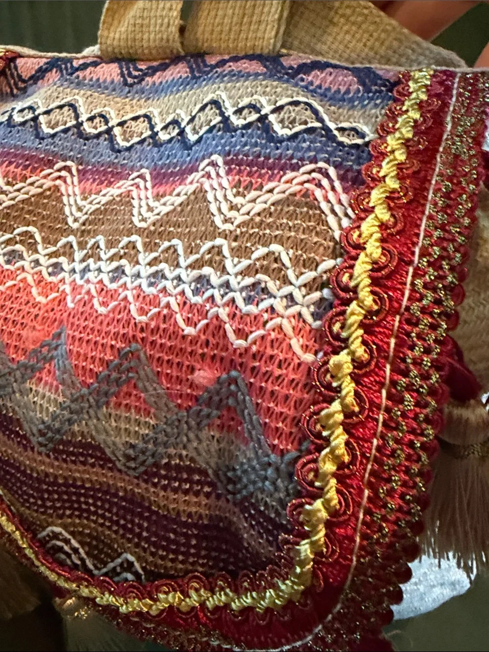 AuthenticTribe Gorgeous mini Ethnic Tassel Backpack Pink Gold Burgundy tan boho